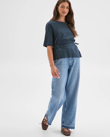 Petites Australian Cotton Blend Short Sleeve Tie Waist T-Shirt