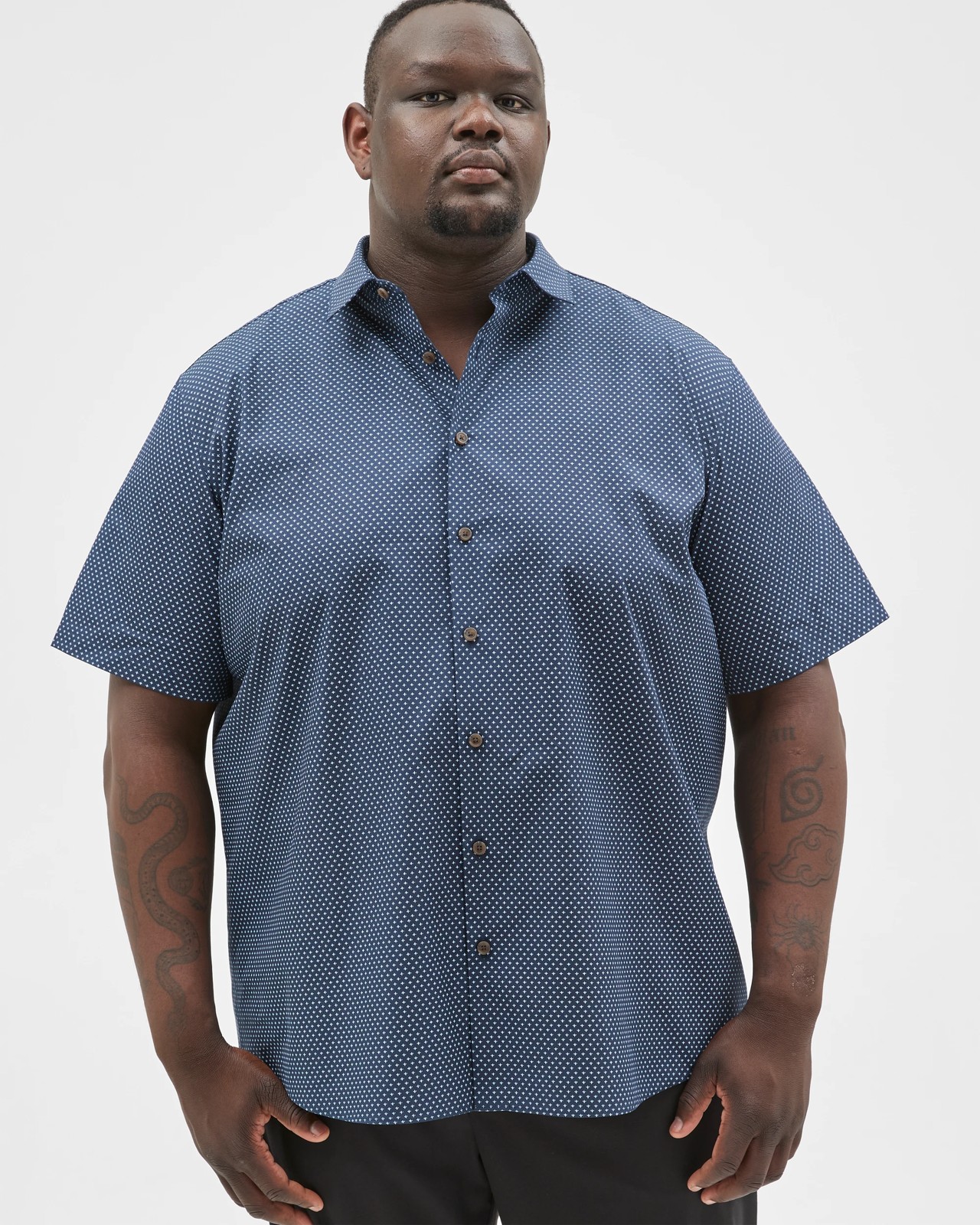 Plus Size Australian Cotton Short Sleeve Business Shirt - Navy Geo 3 of 6