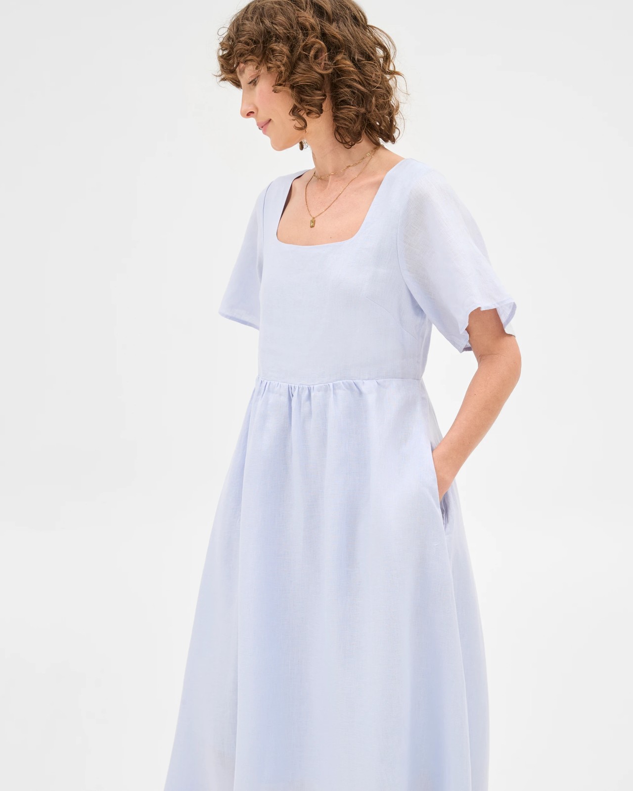European Linen Flutter Sleeve Midi Dress 2 of 6