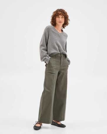 Australian Cotton Blend Stretch Twill Wide Leg Pants