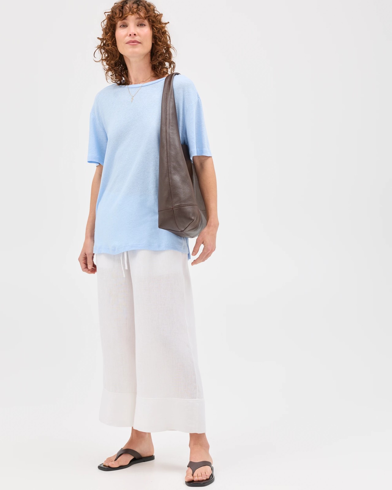 Linen Blend Relaxed T-Shirt - Pale Blue 3 of 5