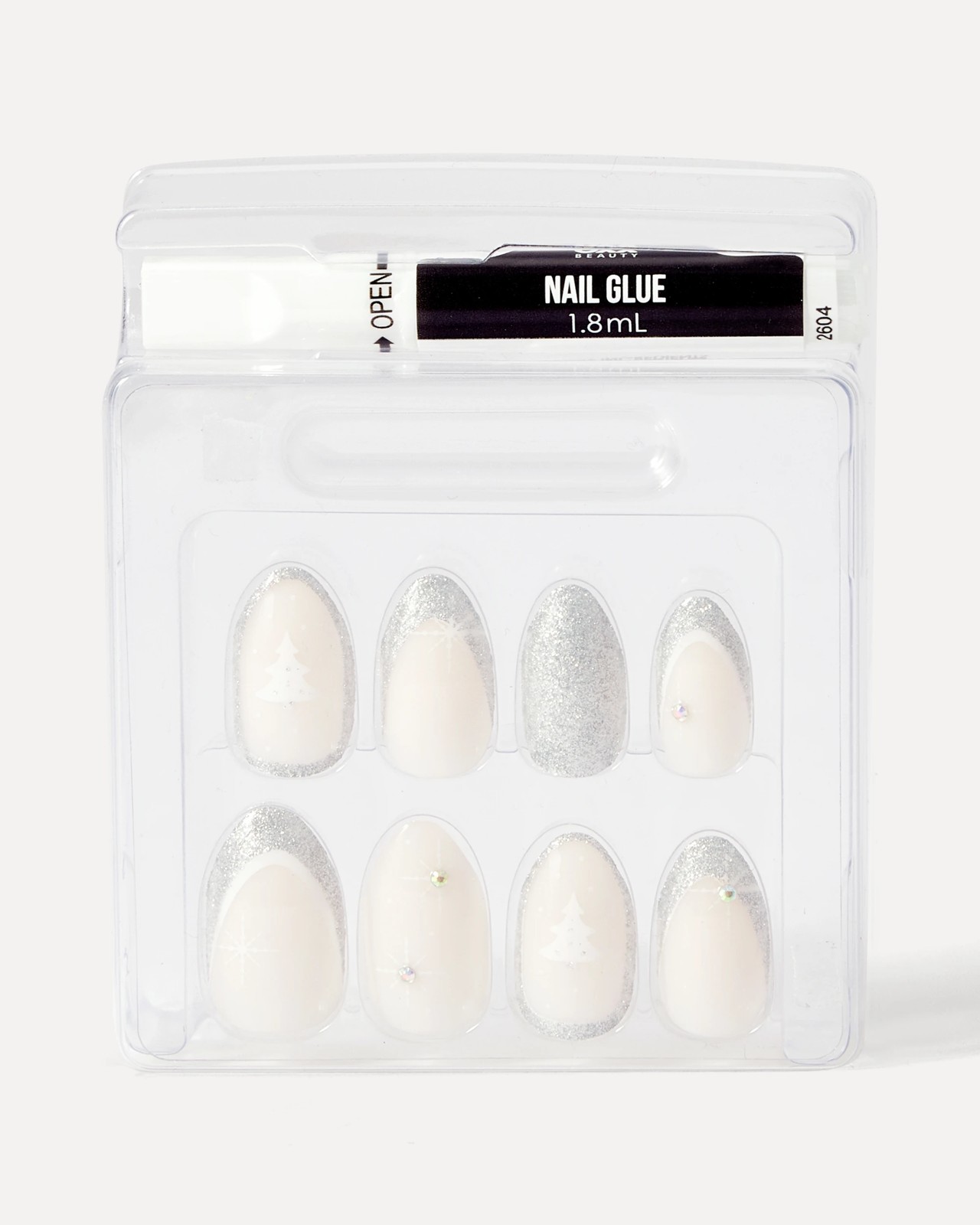 OXX Beauty 24 Pack Sleigh Season Artificial Nails with Adhesive - Almond Shape, Silver Sparkle 3 of 4