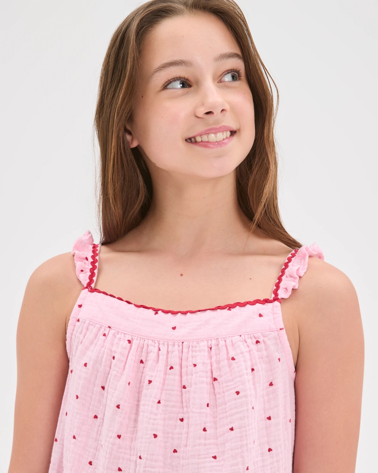 Australian Cotton Older Girls Cami Woven Pyjama Set - Pink Heart 3 of 6