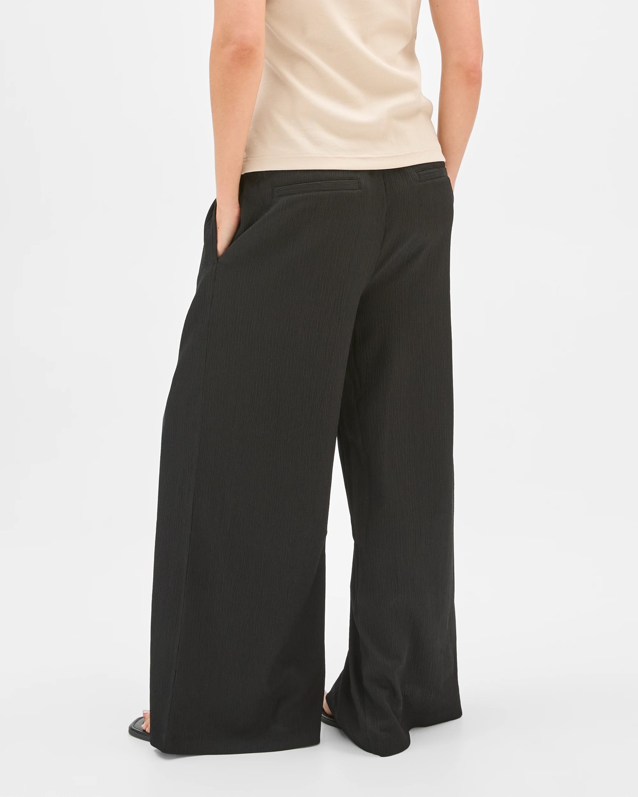 Pull On Textured Wide Leg Pants - Black 5 of 5