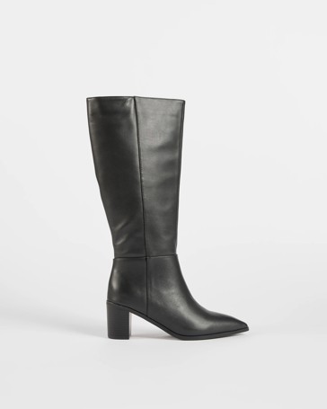 Genuine Leather Block Heel Long Boot - Rose