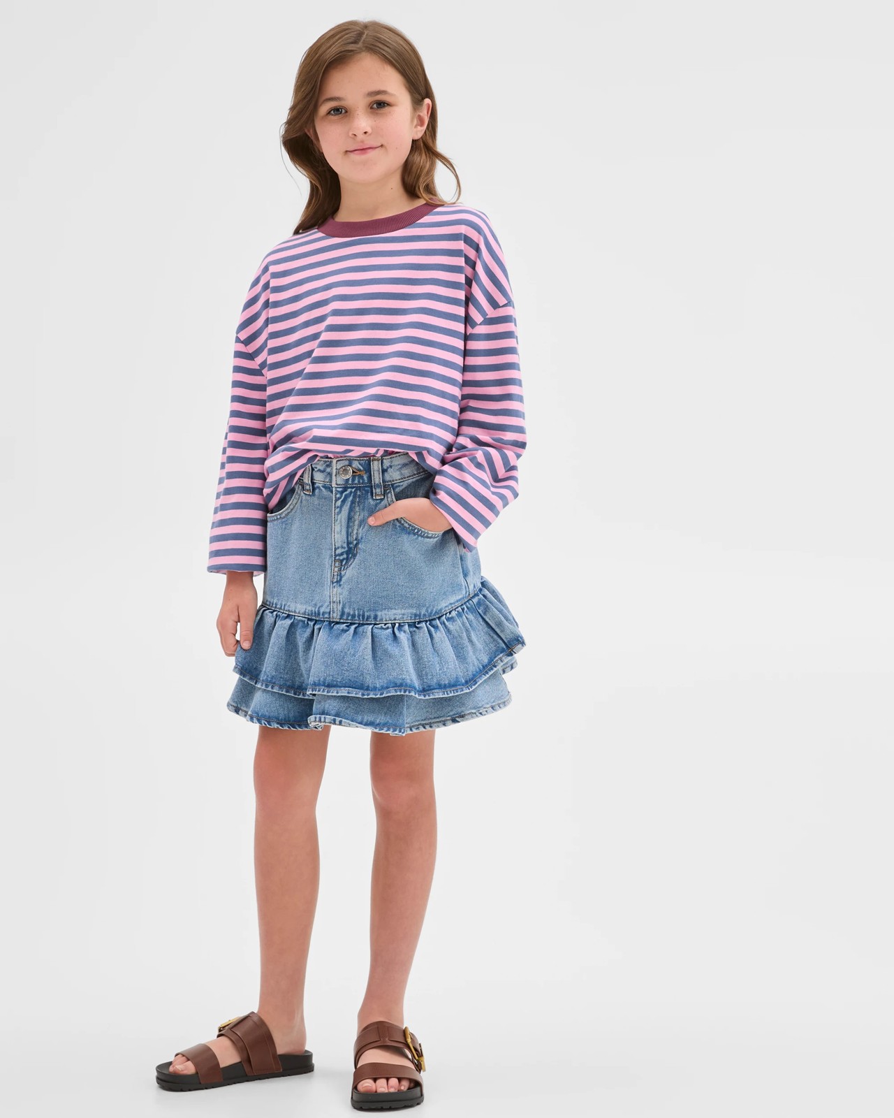 Australian Cotton Long Sleeve T-Shirt - Pink / Navy 2 of 5