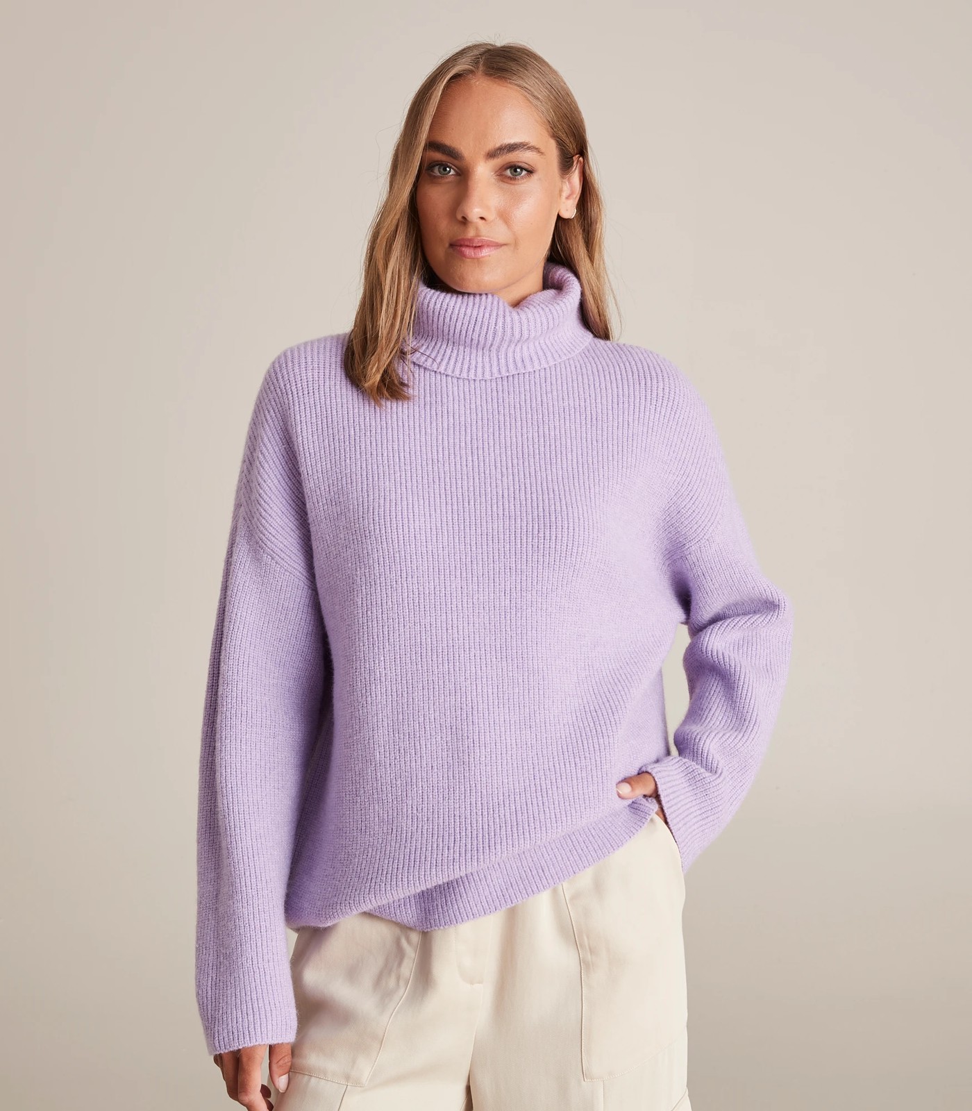 Oversized roll neck outlet jumper