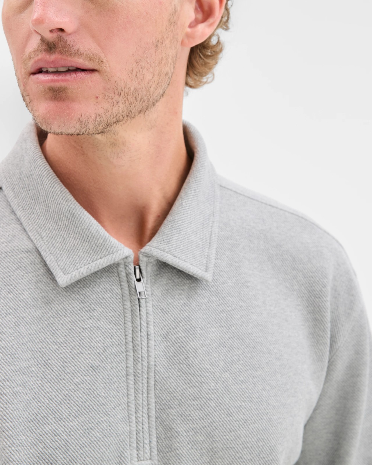 Australian Cotton Blend Fleece 1/4 Zip Collared Top - Grey Marle 4 of 5
