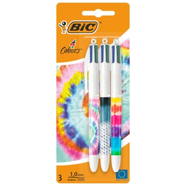 3 Pack BIC 4 Colours Tie Dye Ballpoint Pens