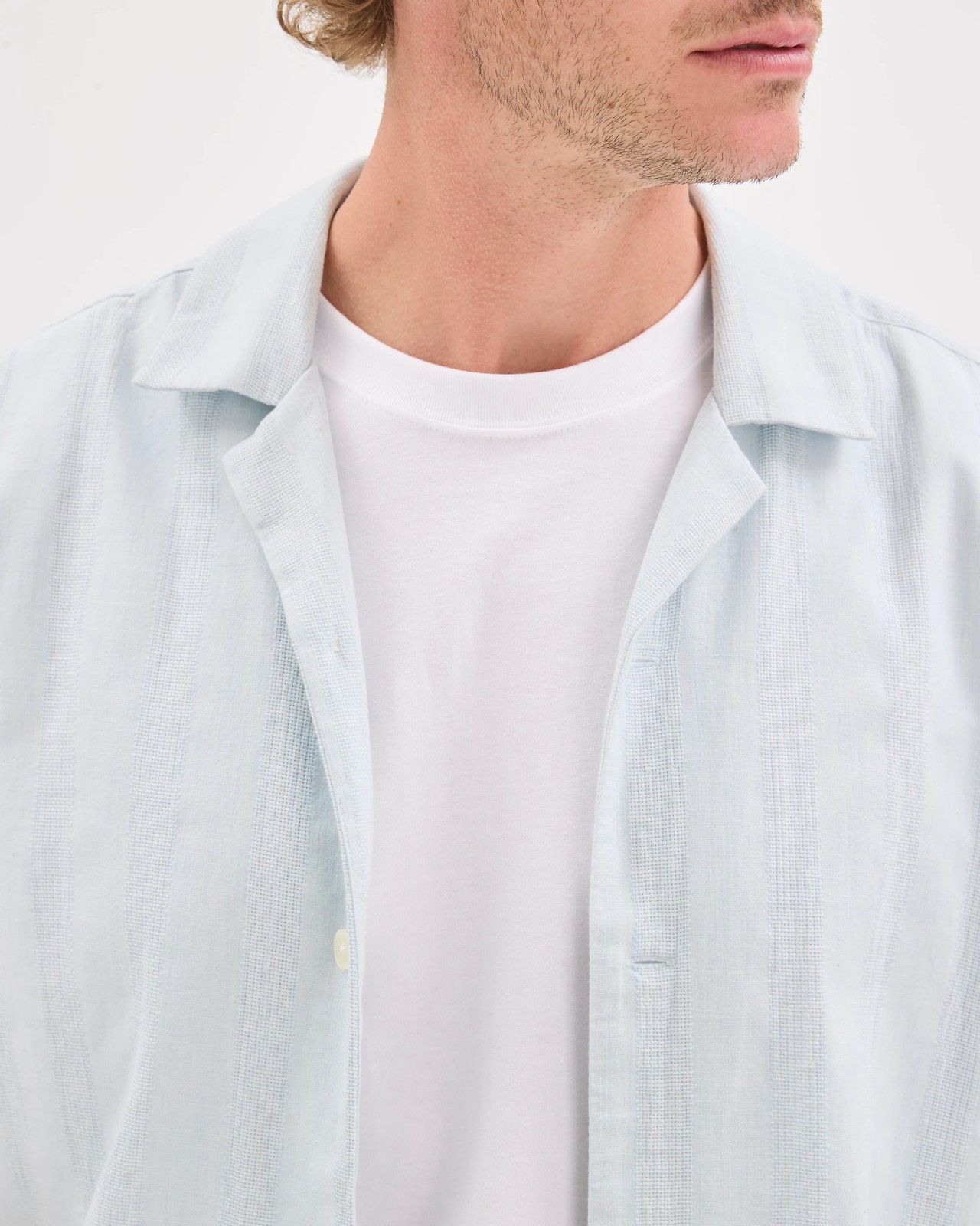 Short Sleeve Self Stripe Shirt - Chambray 3 of 6
