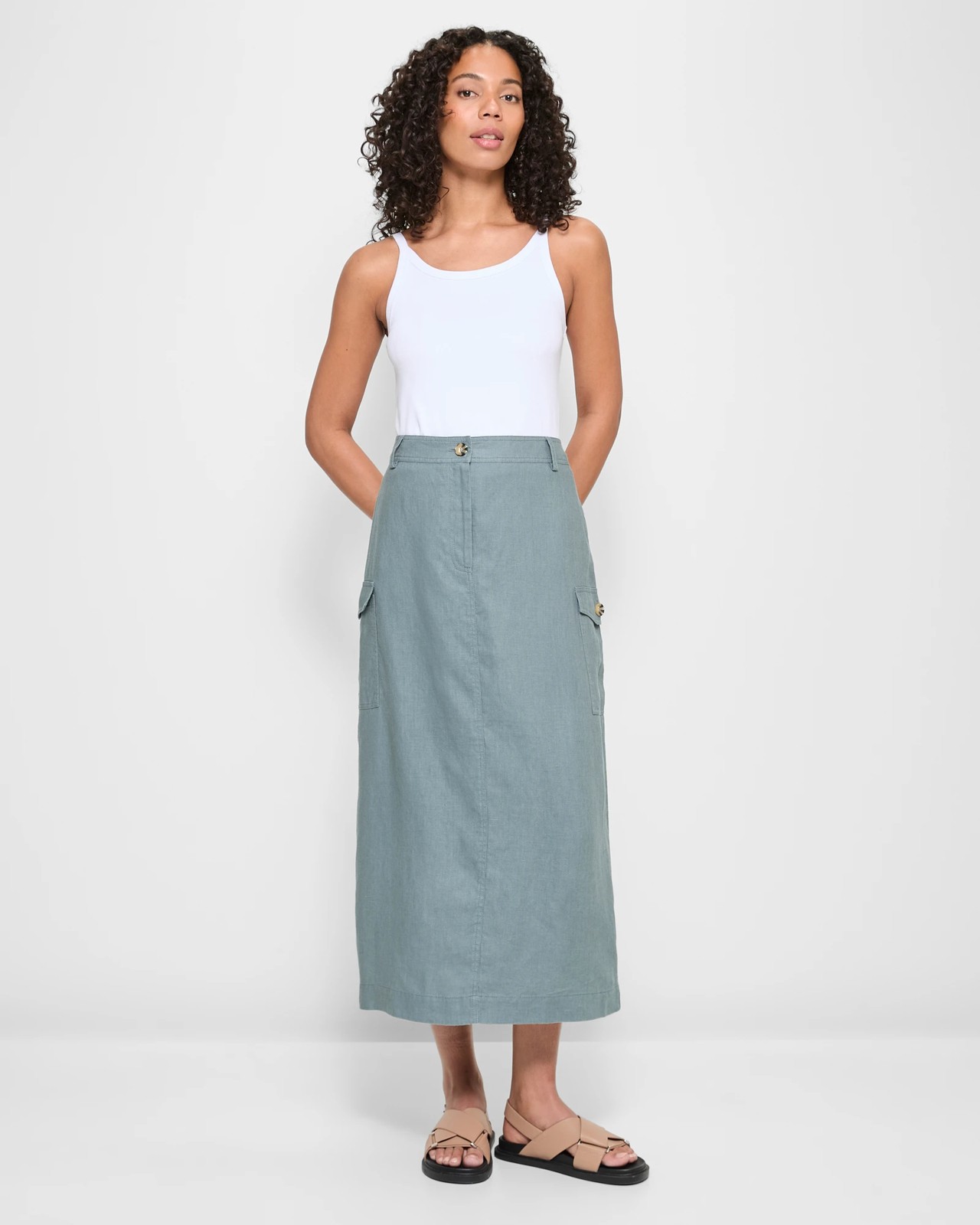 Khaki long skirt with pockets best sale