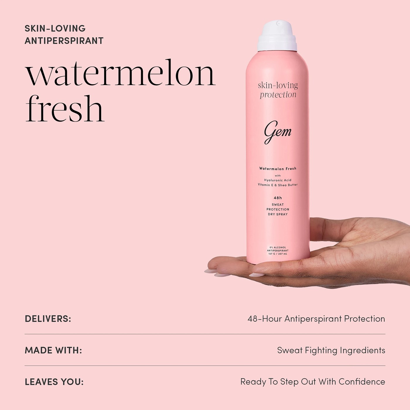 Gem Watermelon Fresh Skin-Loving Deodorant 207ml - Hyaluronic Acid, Vitamin E and Shea Butter 4 of 6