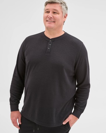 Plus Size Australian Cotton Long Sleeve Waffle Henley T-Shirt