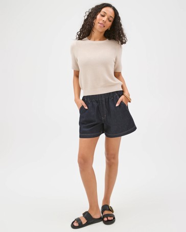 Pull On Relaxed Denim Shorts