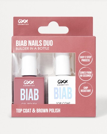 OXX Cosmetics  BIAB Nail Polish Duo Set- Top Coat and Brown Polish