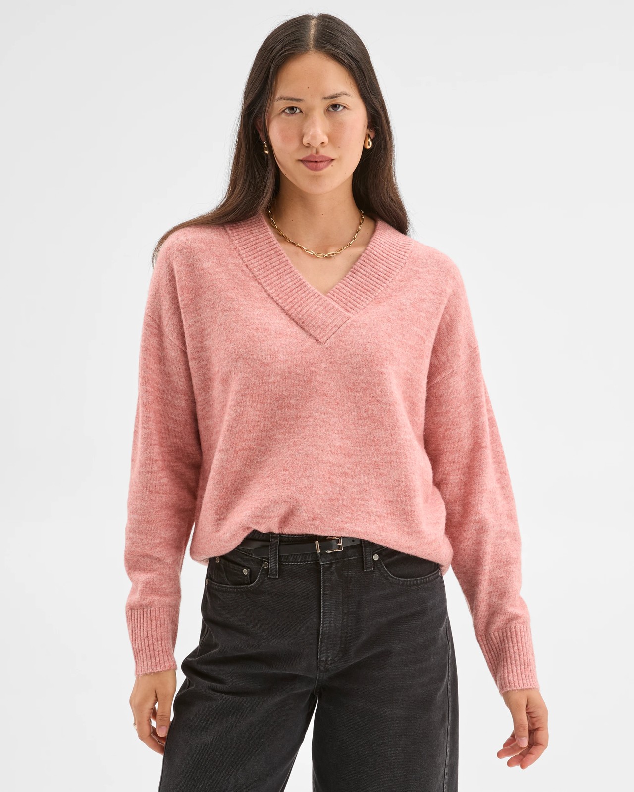 Lightweight Lofty V-Neck Sweater - Dusty Rose 3 of 5