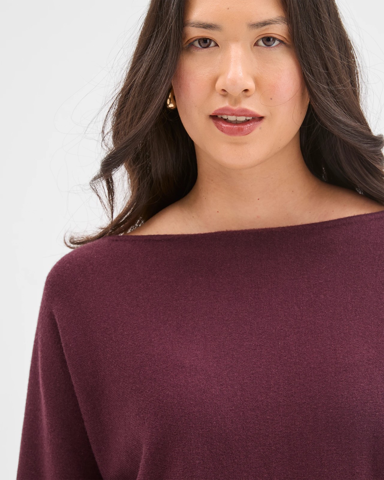 Preview Dolman Sleeve Boat Neck Knit Sweater - Pinot 5 of 6