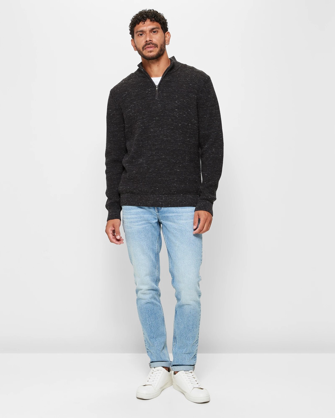 Waffle Half Zip Knit Jumper - Black Marle | Target Australia