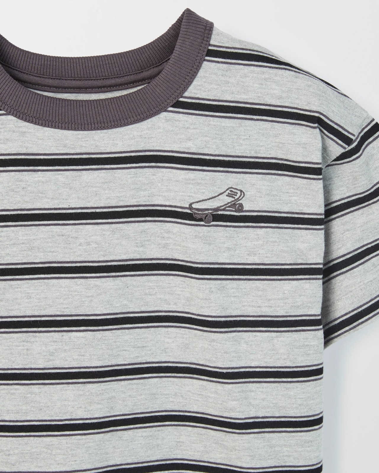 Australian Cotton Oversized Embroidered Stripe T-Shirt - Grey Marle 2 of 2