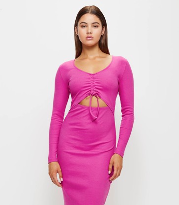 Lily Loves Ribbed Ruched Front Midi Dress