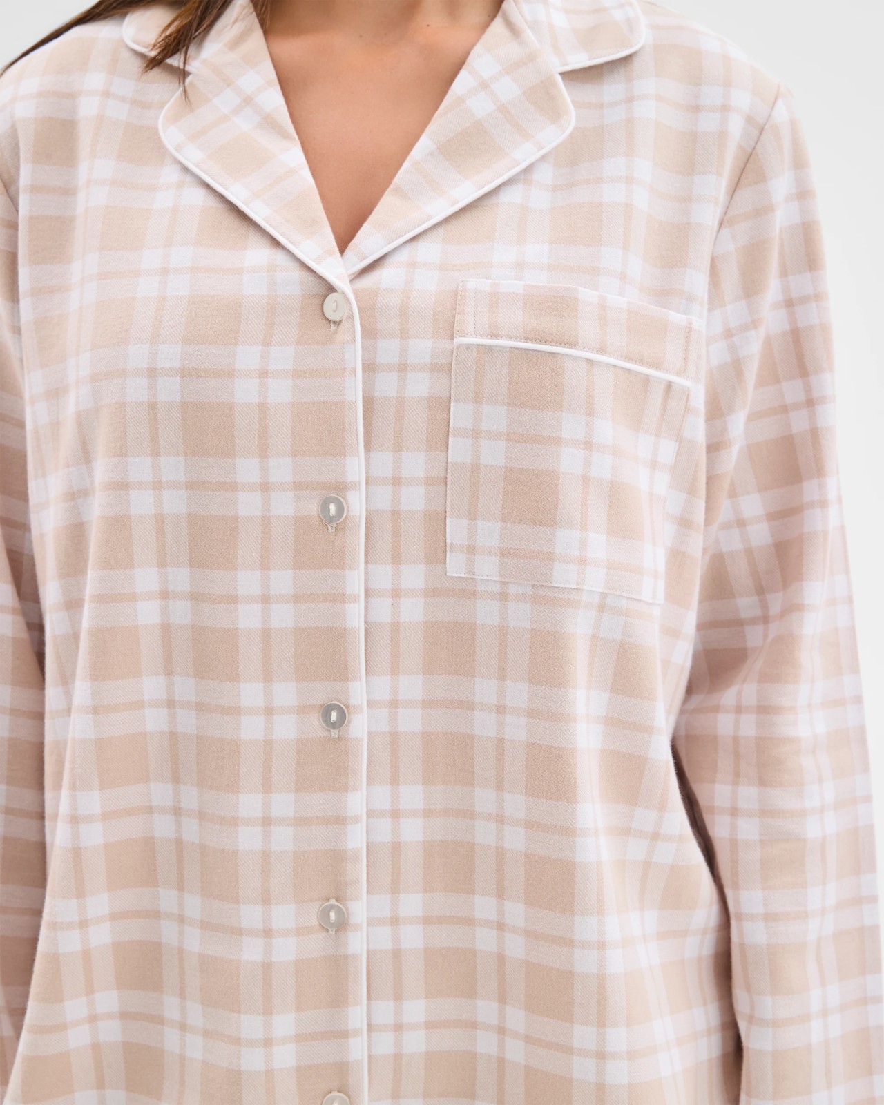 Australian Cotton Flannelette Pyjama Set - Gingham Neutral 4 of 5