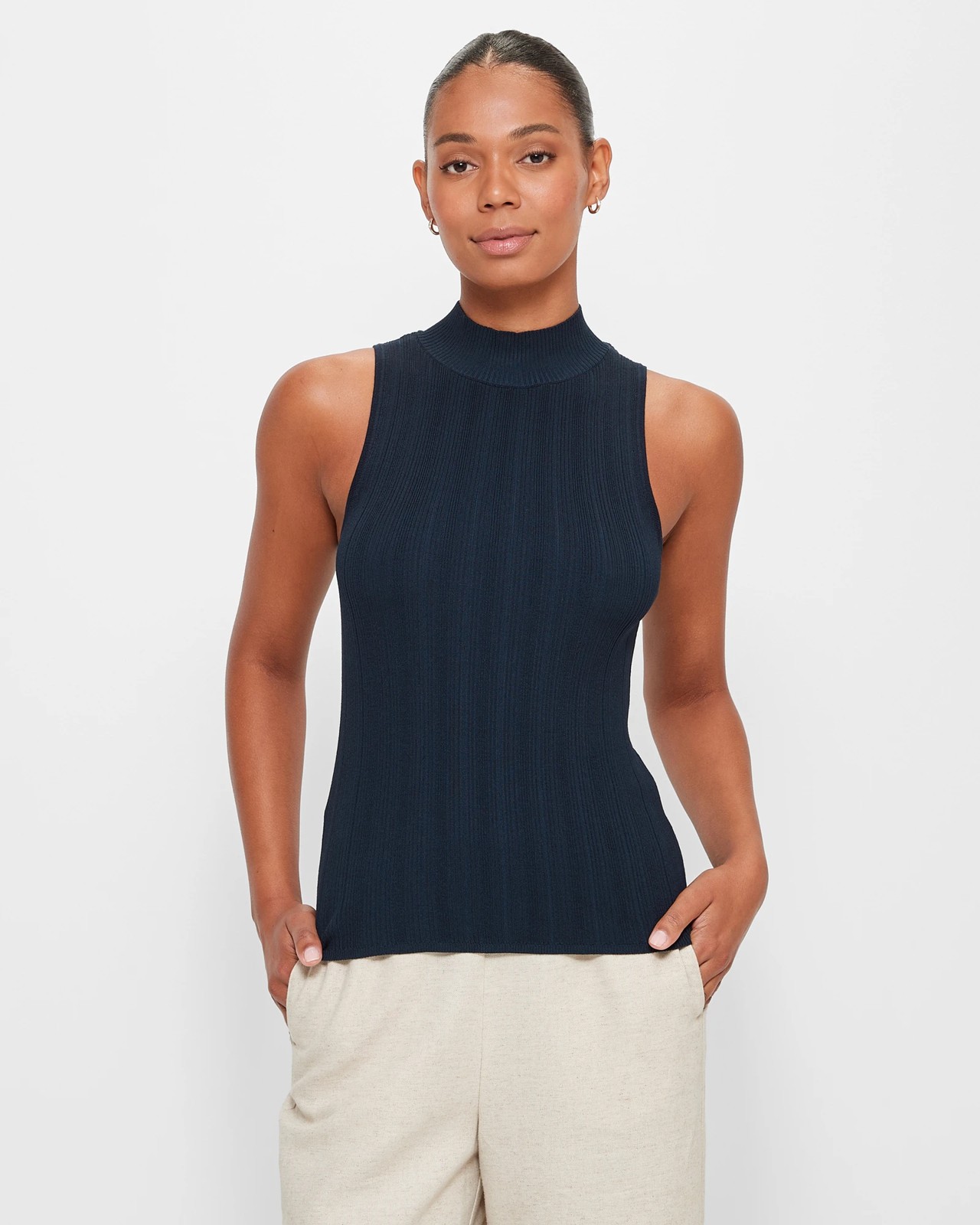 Navy blue store sleeveless turtleneck