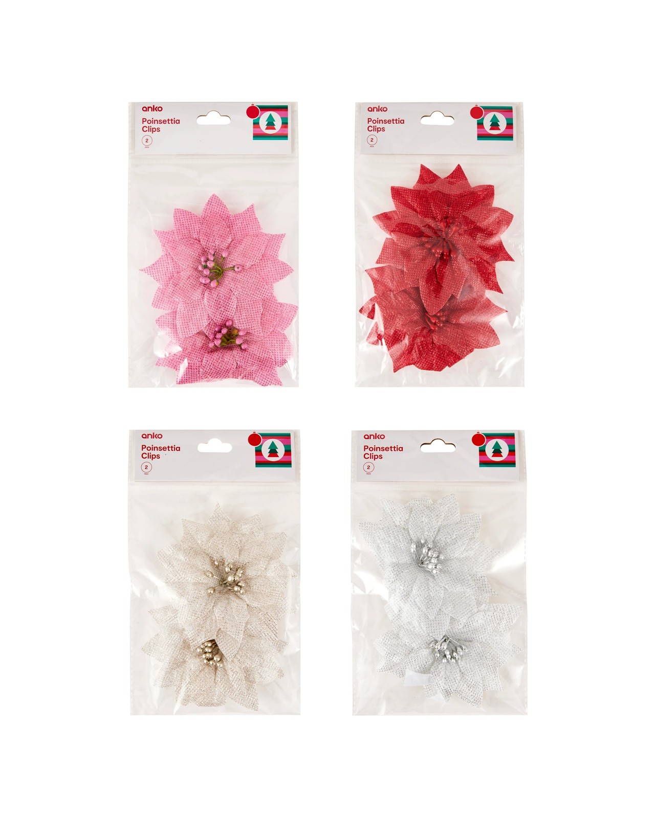 Anko 2 Pack Poinsettia Clips - Assorted 4 of 4