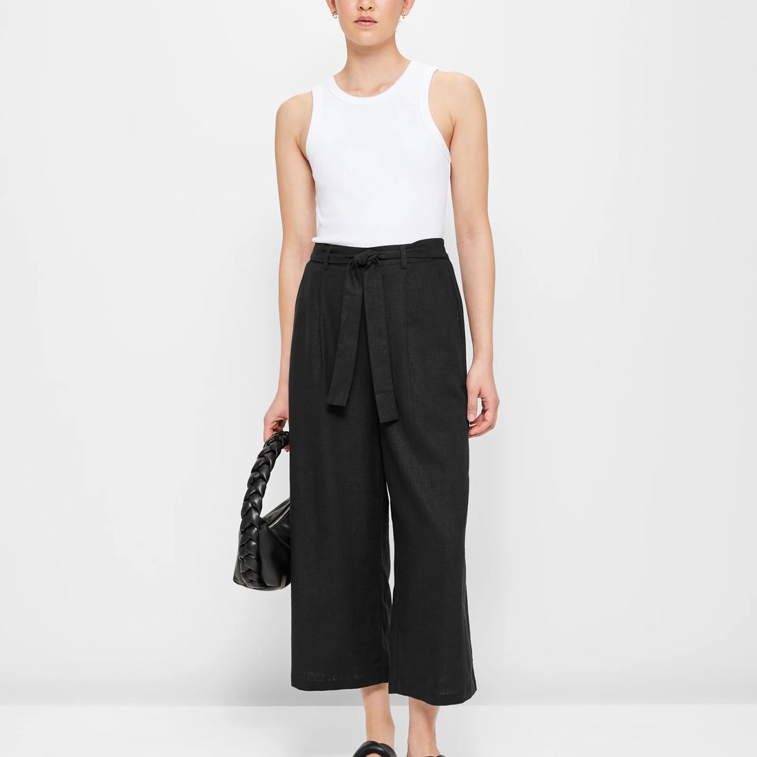 Linen Blend Wide Leg Culotte Pants - Black | Target Australia