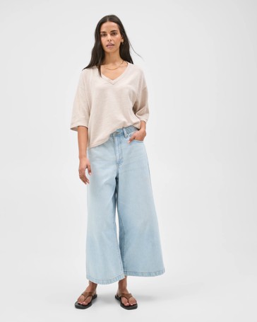 Australian Cotton Blend Boxy V-Neck Knitted T-Shirt