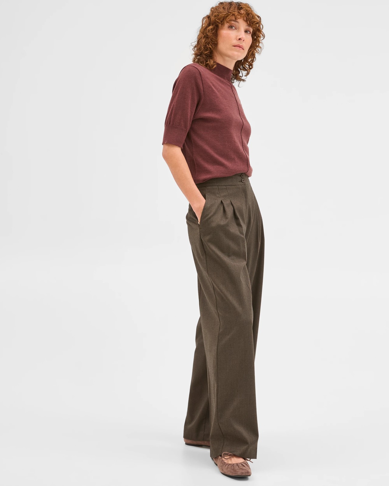 Preview Herringbone Wide Leg Pants 3 of 6