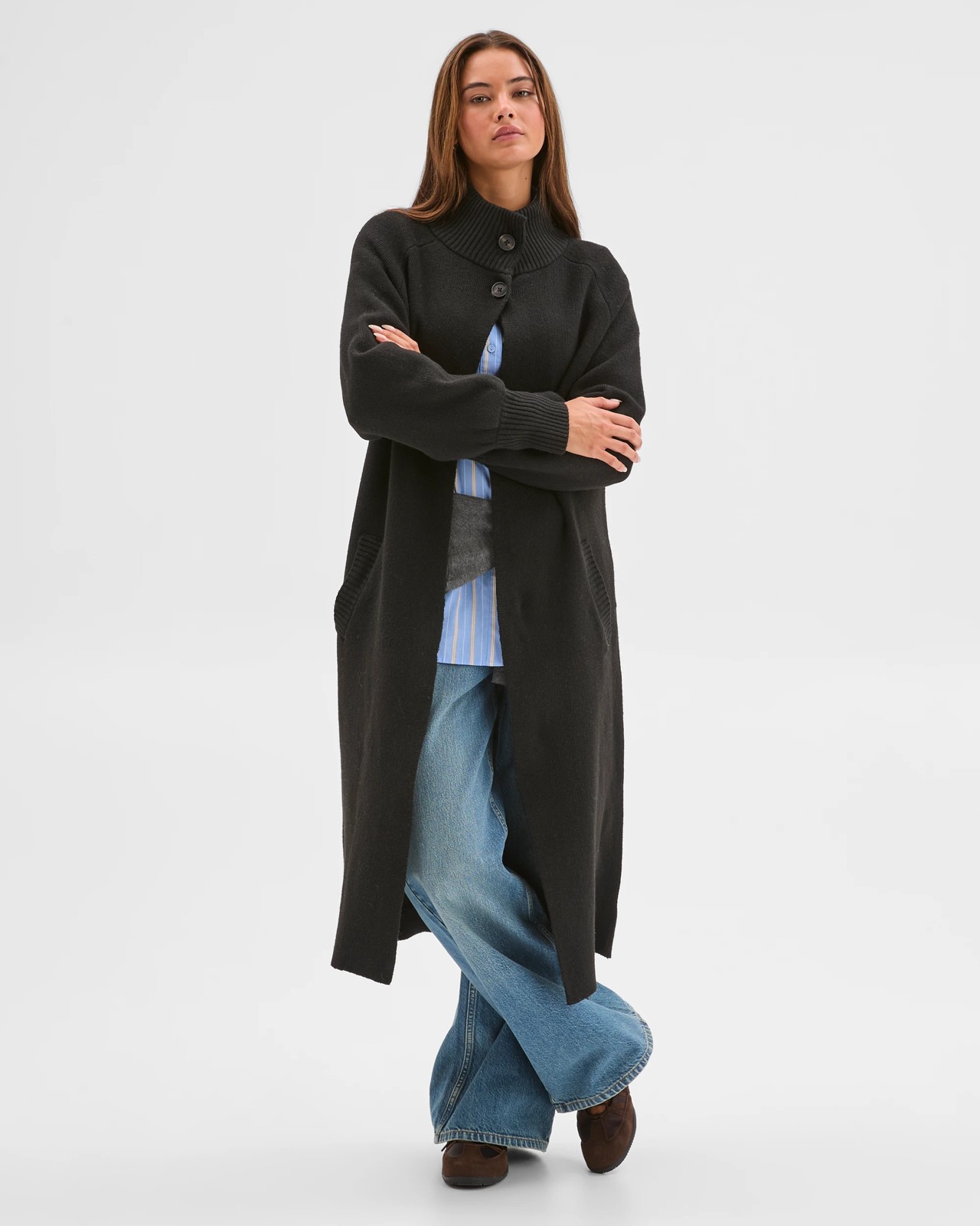 Lily Loves Funnel Neck Longline Cardigan - Black 3 of 5