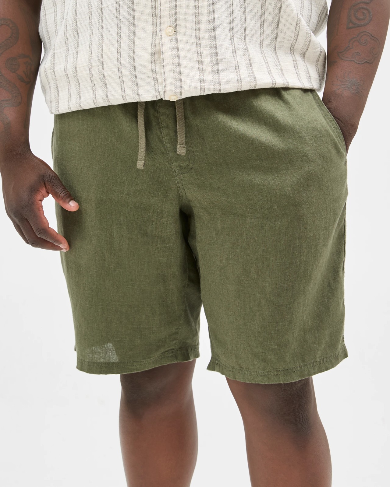 Plus Size European Linen Shorts - Khaki 3 of 5