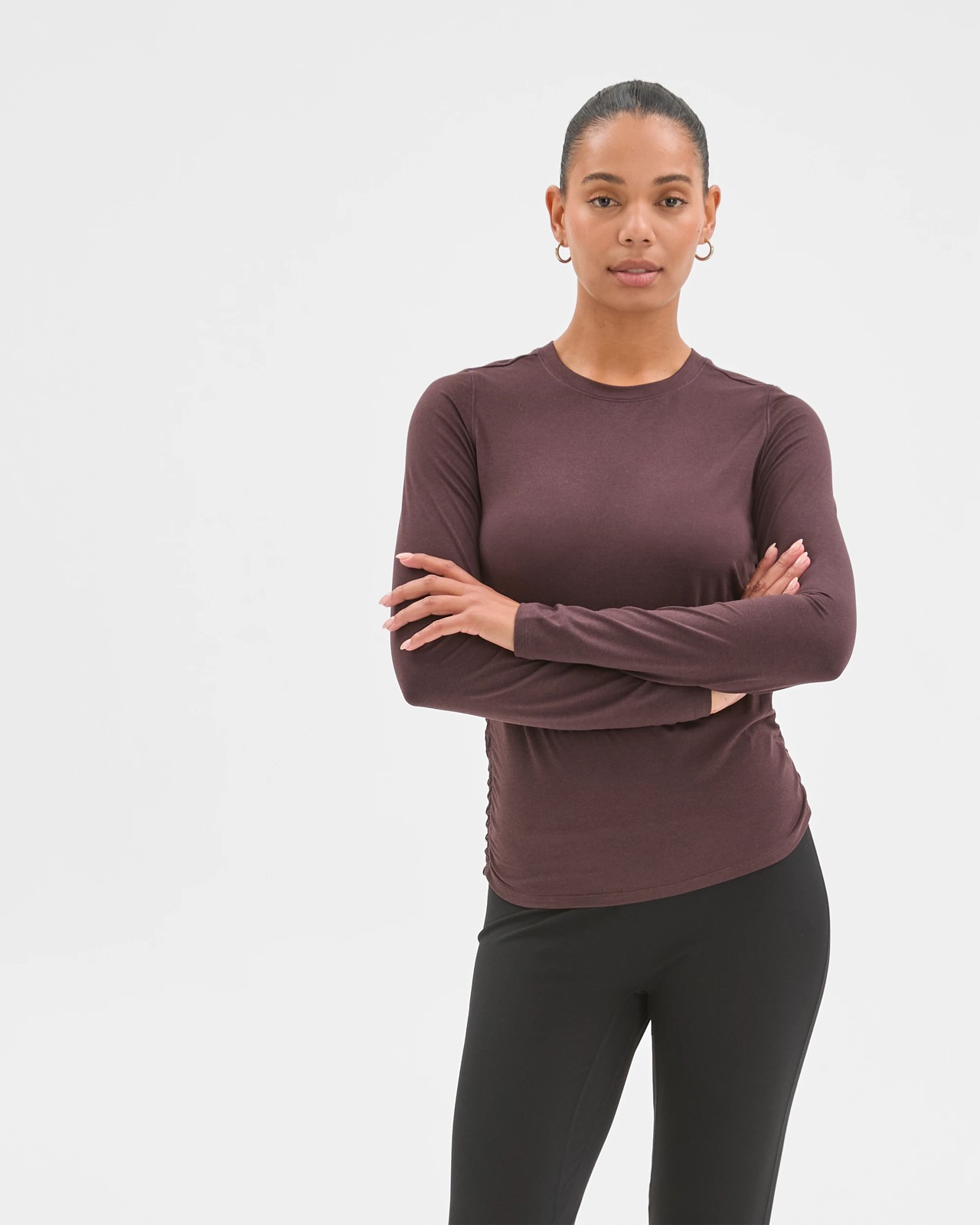Active Studio Luxe Long Sleeve Ruched Top - Raisin 3 of 6