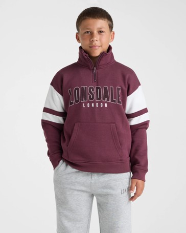 Lonsdale London Boys Retro Sport Quarter Zip Hoodie - Berry