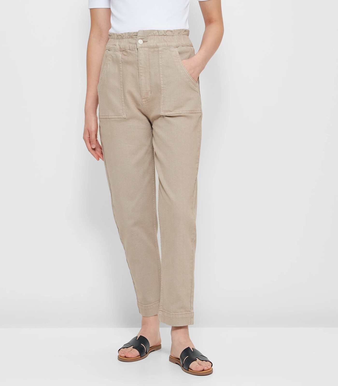 Khaki Pants - High Waist Paperbag Pants - Button Dly Closure