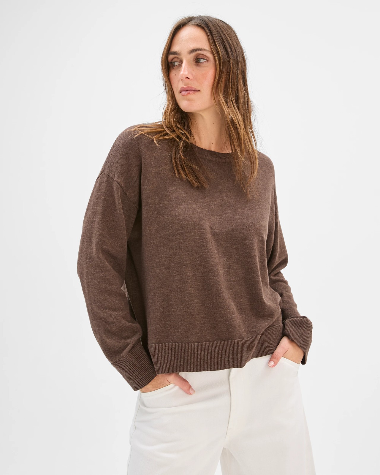 Australian Cotton Blend Long Sleeve Knit Jumper - Coffee Bean 4 of 5