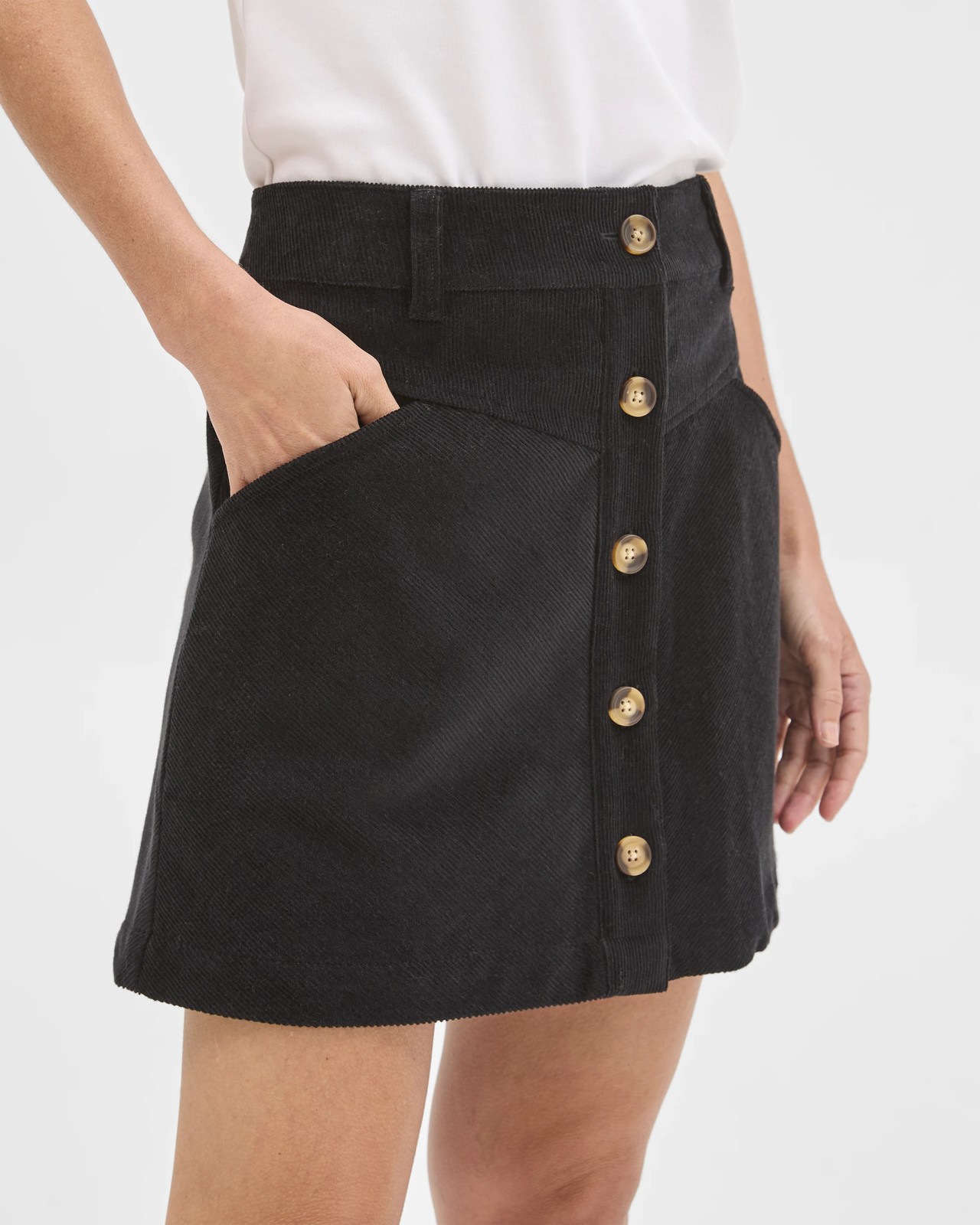 Cord Button Front Mini Skirt - Black 4 of 6