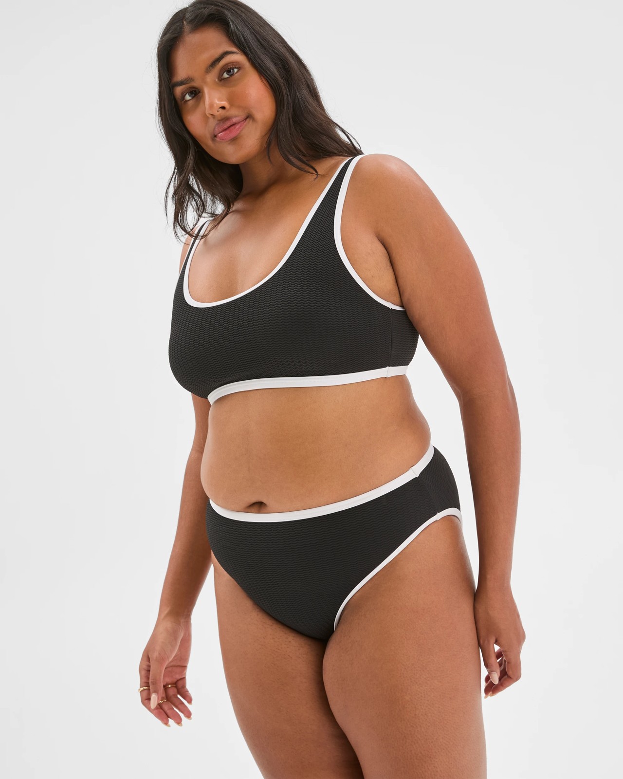 High Waisted High Cut Crinkle Bikini Briefs - Black 5 of 6