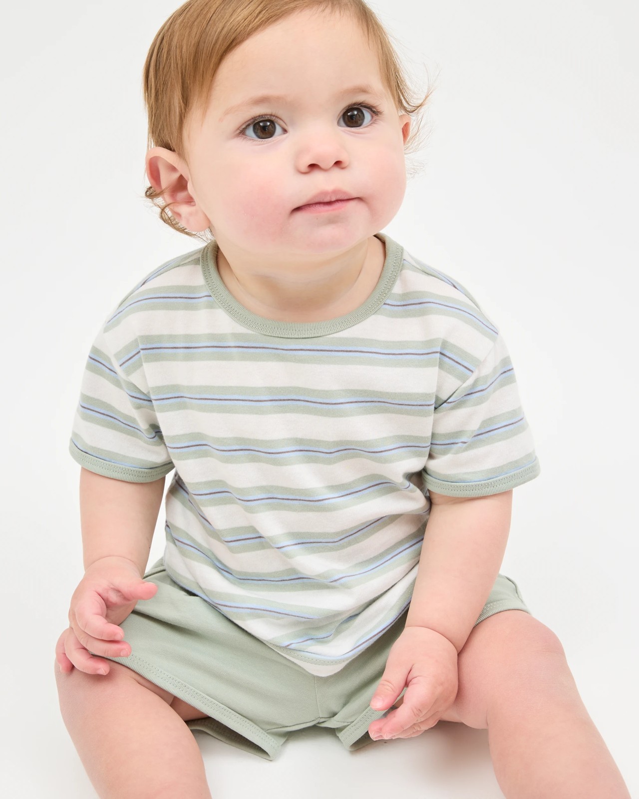 Baby Organic Cotton T-Shirt & Shorts Set - Green Stripe 2 of 4