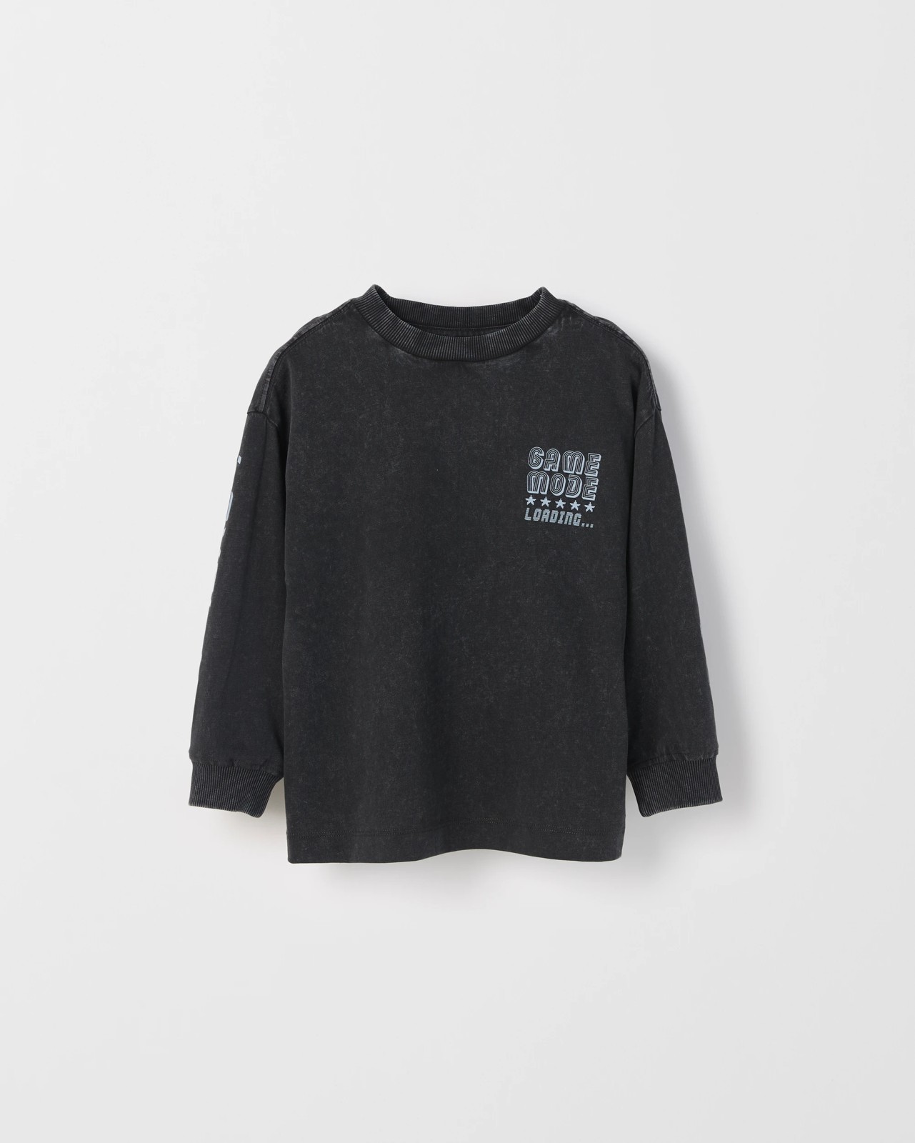 Australian Cotton Long Sleeve Washed Print T-Shirt - Gamer Washed Black 4 of 5