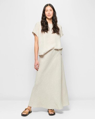 European Linen Bias Cut Midi Skirt