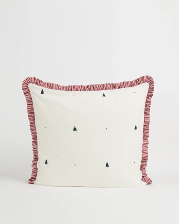 Christmas Embroidered Tree European Pillowcase - White