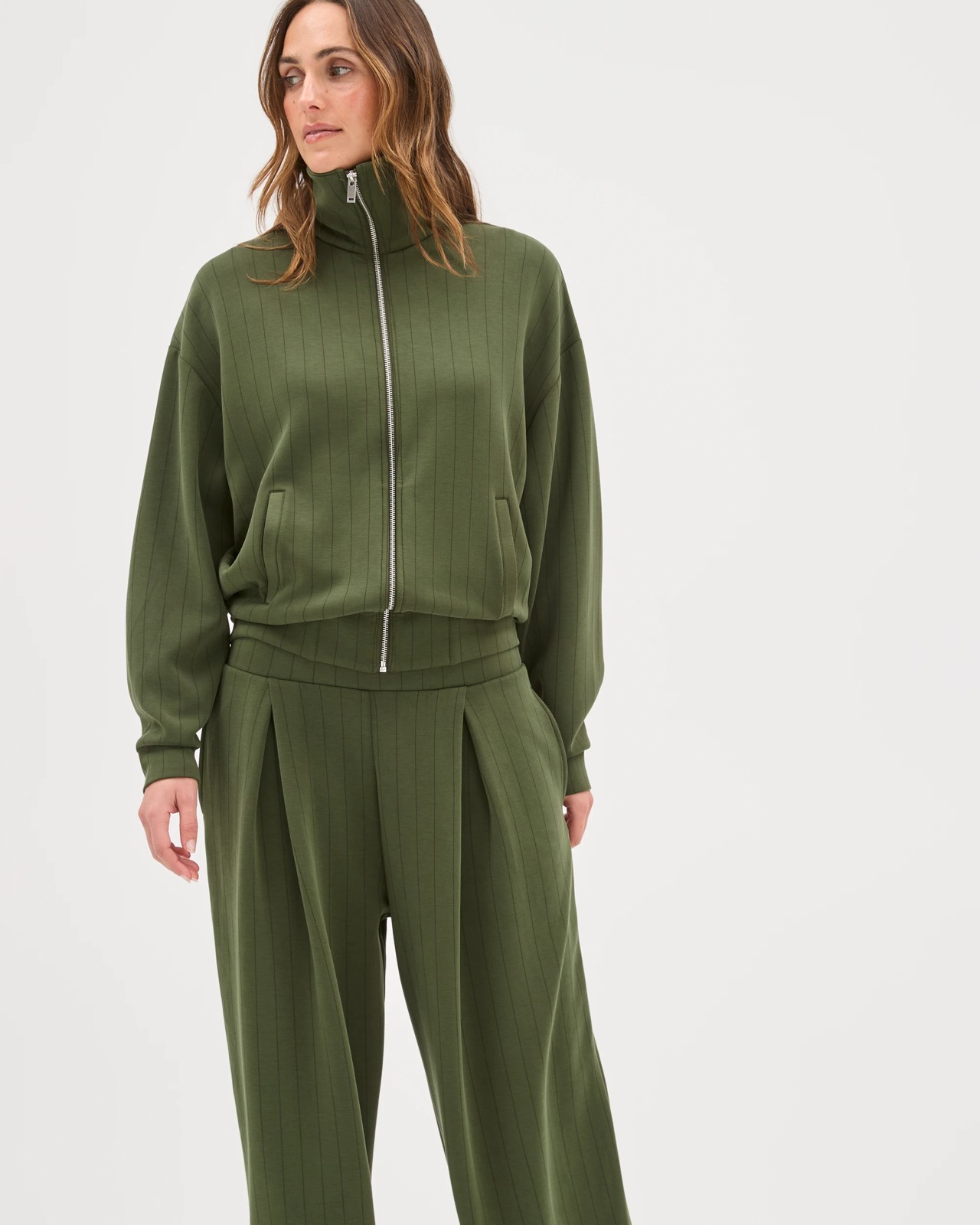 Active Movement Pleat Front Wide Leg Pants - Olive 2 of 5