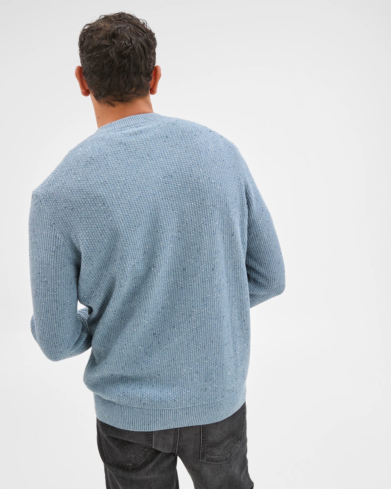 Australian Cotton Lightweight Tuck Knit Sweater - Blue 6 of 6