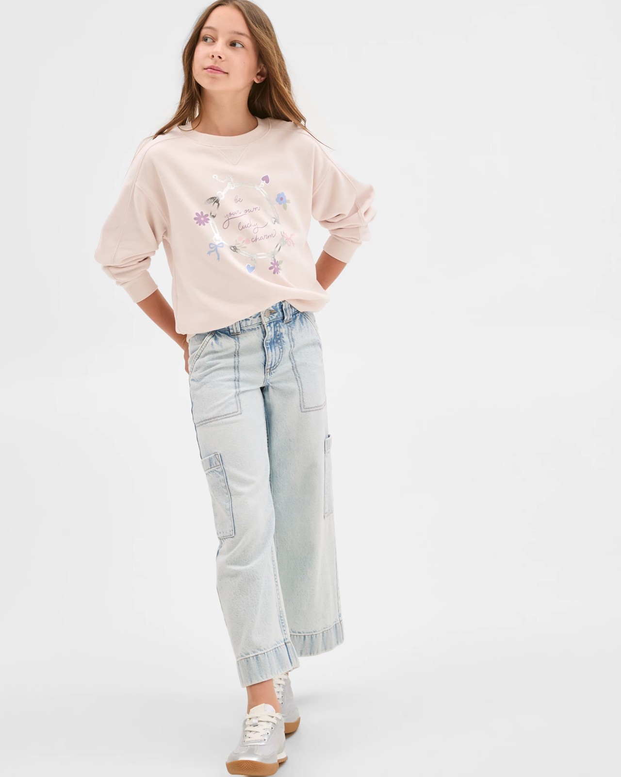 Australian Cotton Blend Long Sleeve Fleece Sweat Top - Pastel Parchment 2 of 6