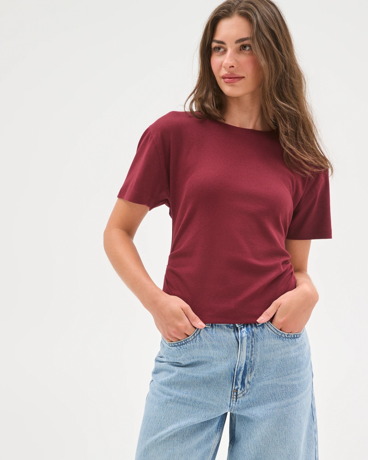 Petites Side Gather T-Shirt - Sangria 3 of 5