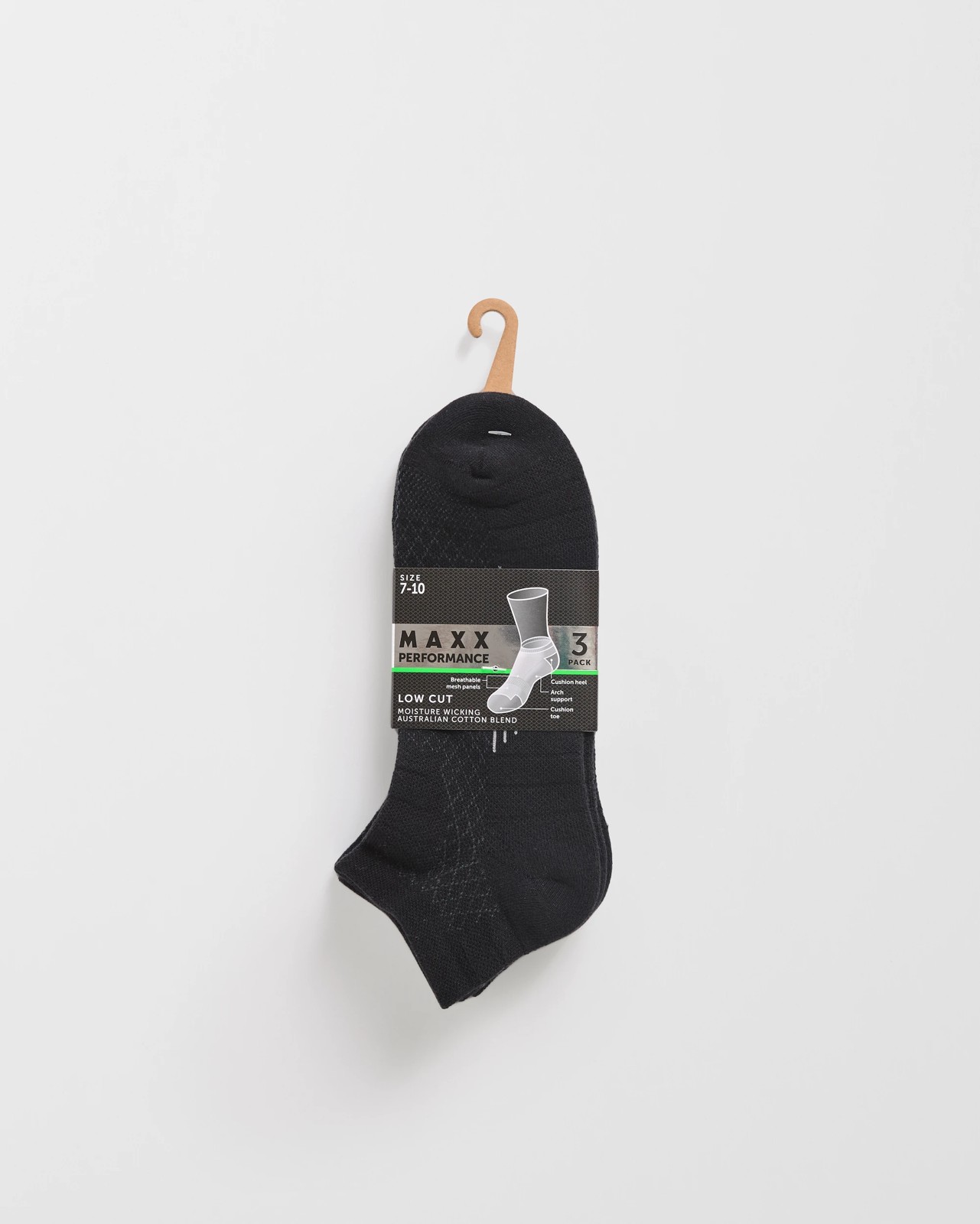 Maxx Australian Cotton Blend 3 Pack Performance Low Cut Socks - Black 3 of 3
