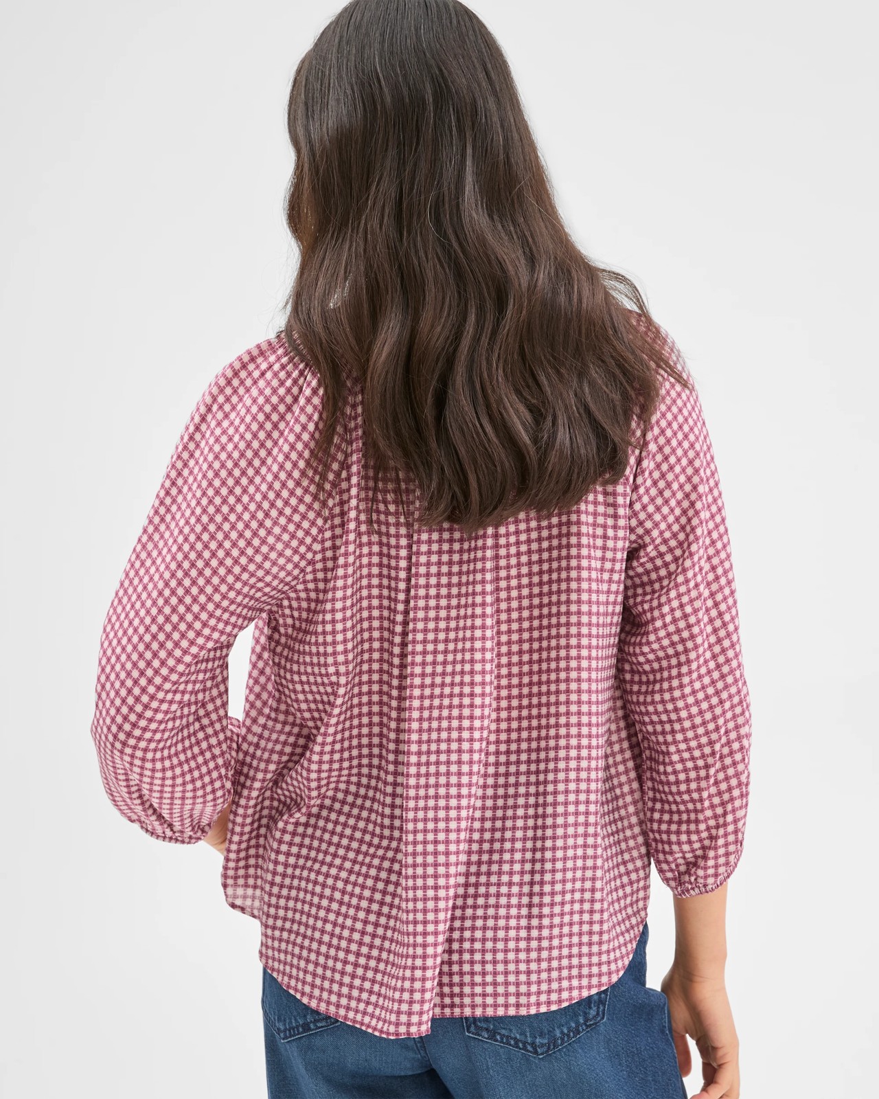 3/4 Sleeve Neck Detail Blouse - Soft Blush Check 5 of 6