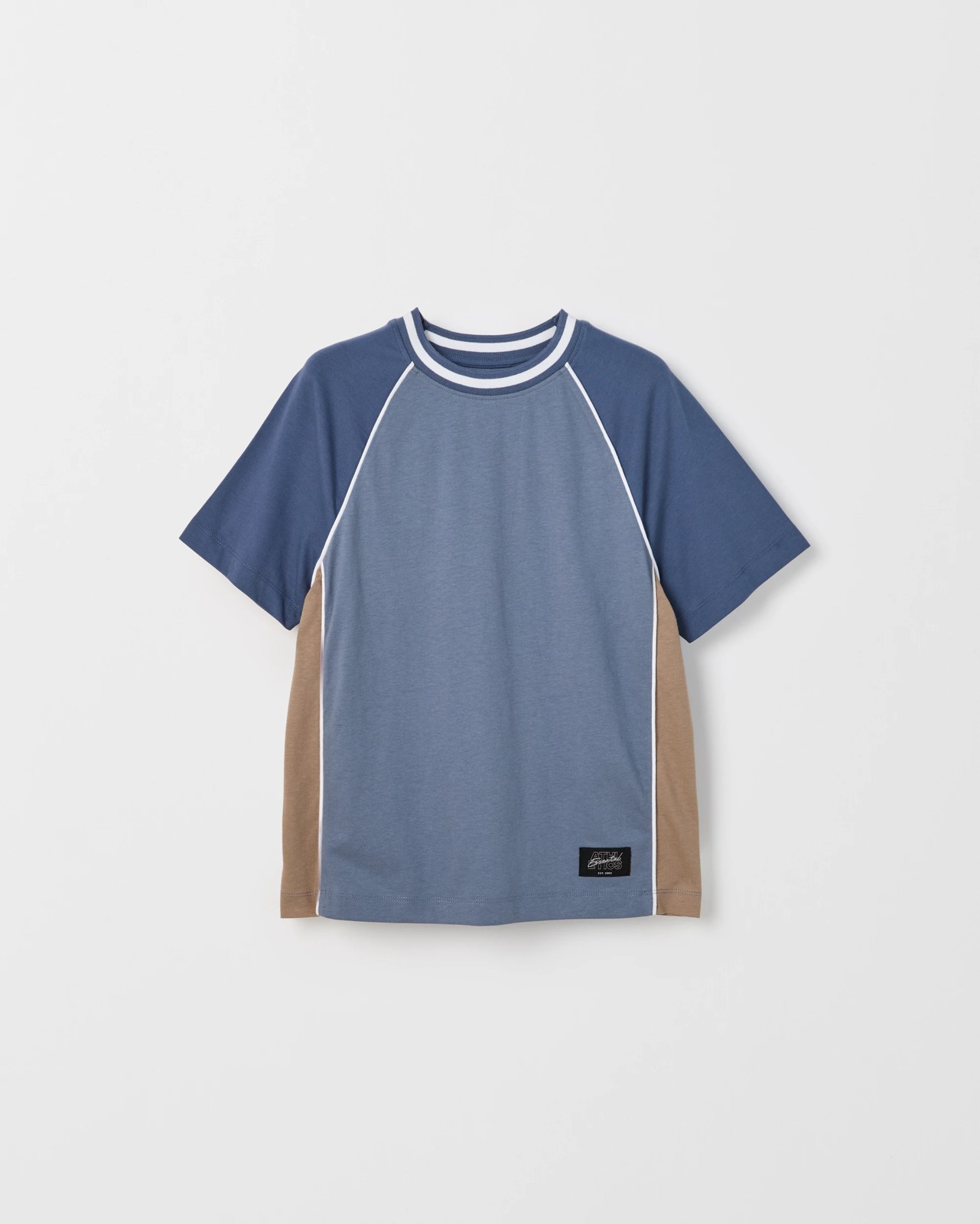 Australian Cotton Raglan Sleeve Spliced T-Shirt - Blue 5 of 6