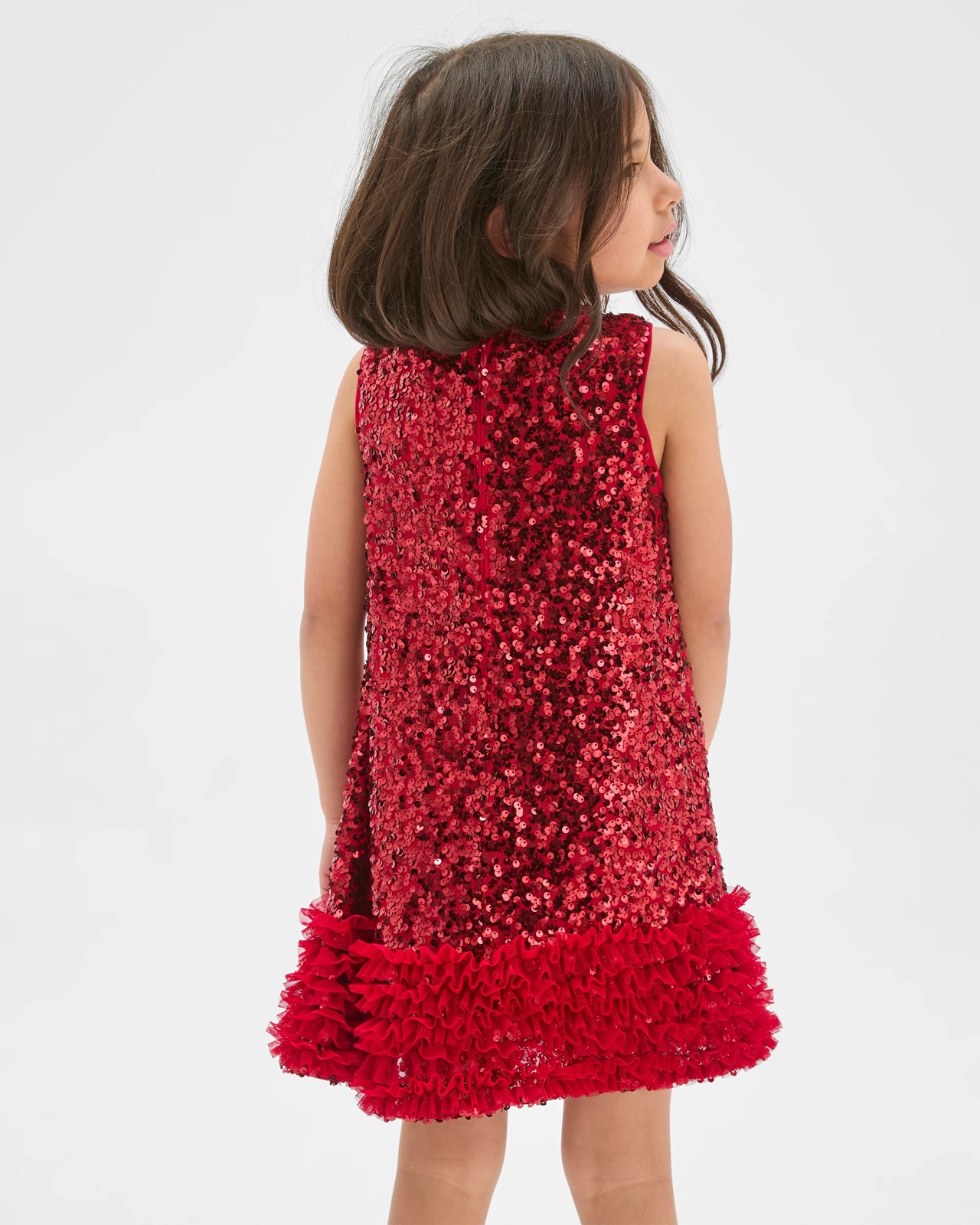 Tulle Sleeveless Occasion Sequin Dress - Sequin Red 4 of 5